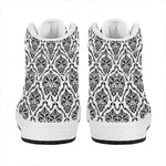 White And Black Damask Pattern Print High Top Leather Sneakers