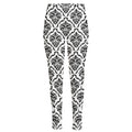 White And Black Damask Pattern Print High-Waisted Pocket Leggings
