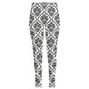 White And Black Damask Pattern Print High-Waisted Pocket Leggings