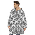 White And Black Damask Pattern Print Hoodie Blanket