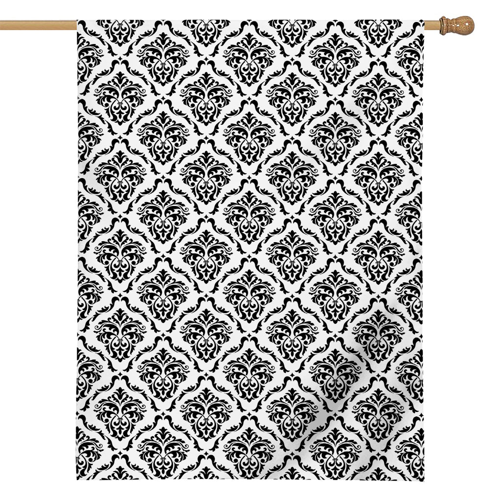 White And Black Damask Pattern Print House Flag