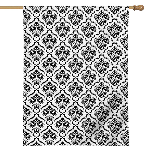 White And Black Damask Pattern Print House Flag