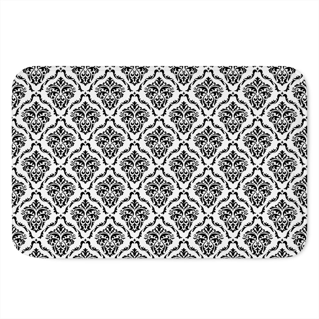White And Black Damask Pattern Print Indoor Door Mat