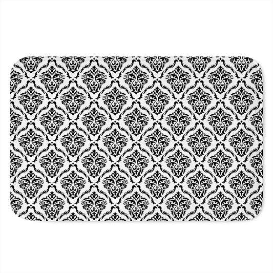 White And Black Damask Pattern Print Indoor Door Mat