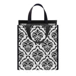 White And Black Damask Pattern Print Insulated Lunch Tote