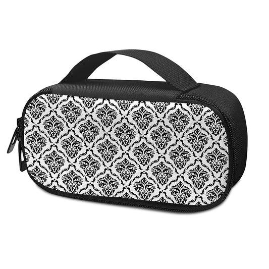 White And Black Damask Pattern Print Insulin Cooler Travel Case