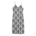 White And Black Damask Pattern Print Jersey Midi Cami Dress
