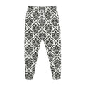 White And Black Damask Pattern Print Jogger Pants