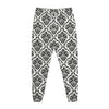 White And Black Damask Pattern Print Jogger Pants