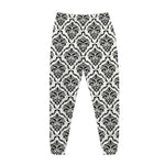 White And Black Damask Pattern Print Jogger Pants
