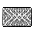 White And Black Damask Pattern Print Kitchen Mat