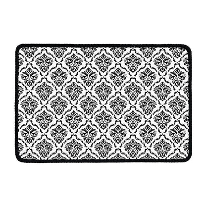 White And Black Damask Pattern Print Kitchen Mat