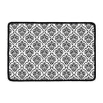 White And Black Damask Pattern Print Kitchen Mat