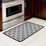 White And Black Damask Pattern Print Kitchen Mat