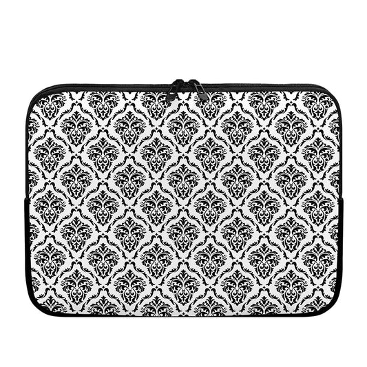 White And Black Damask Pattern Print Laptop Sleeve