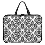 White And Black Damask Pattern Print Laptop Sleeve With Handle
