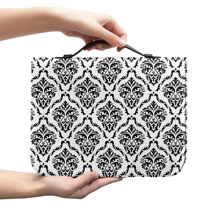 White And Black Damask Pattern Print Leather Bible Cover