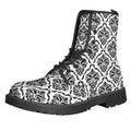 White And Black Damask Pattern Print Lace-Up Boots