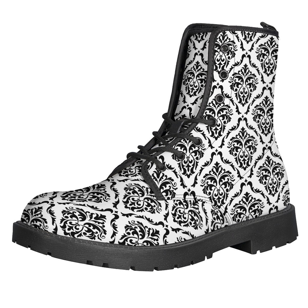 White And Black Damask Pattern Print Backpack