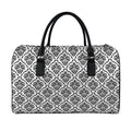 White And Black Damask Pattern Print Leather Duffel Bag