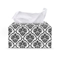 White And Black Damask Pattern Print Leather Tissue Box Cover