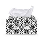 White And Black Damask Pattern Print Leather Tissue Box Cover