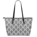 White And Black Damask Pattern Print Leather Tote Bag With Zipper
