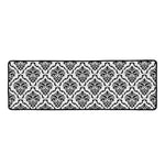 White And Black Damask Pattern Print Long Kitchen Mat