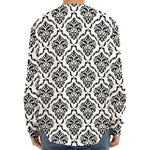 White And Black Damask Pattern Print Long Sleeve Baseball Jersey