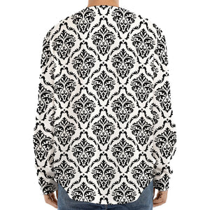 White And Black Damask Pattern Print Long Sleeve Baseball Jersey