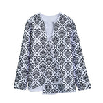 White And Black Damask Pattern Print Long Sleeve Short Coat