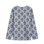 White And Black Damask Pattern Print Long Sleeve Short Coat