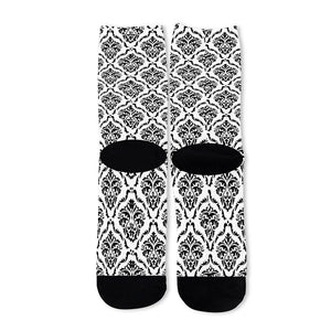 White And Black Damask Pattern Print Long Socks