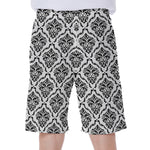White And Black Damask Pattern Print Men's Beach Shorts