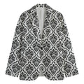 White And Black Damask Pattern Print Men's Blazer