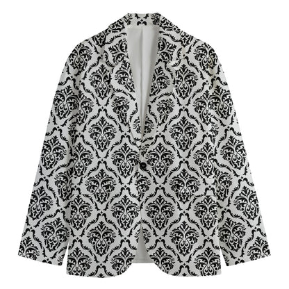 White And Black Damask Pattern Print Men's Blazer