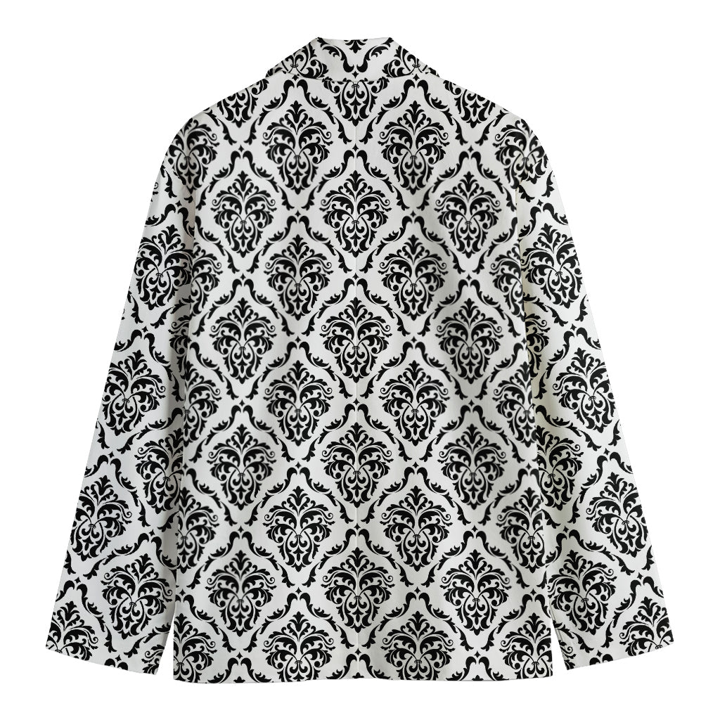 White And Black Damask Pattern Print Men's Blazer