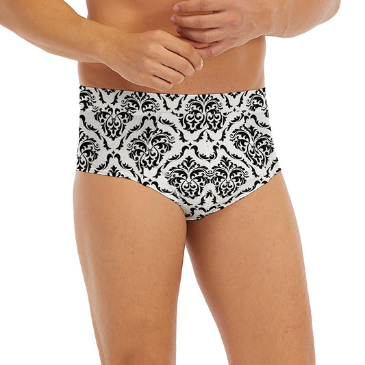 White And Black Damask Pattern Print Men's Briefs
