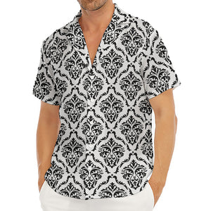 White And Black Damask Pattern Print Men's Deep V-Neck Shirt