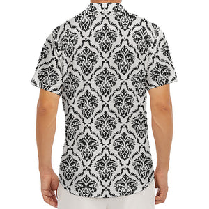 White And Black Damask Pattern Print Men's Deep V-Neck Shirt