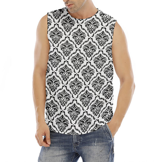 White And Black Damask Pattern Print Men's Fitness Tank Top