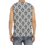 White And Black Damask Pattern Print Men's Fitness Tank Top