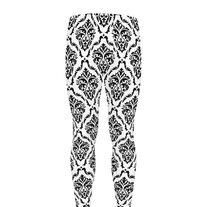 White And Black Damask Pattern Print Men's leggings