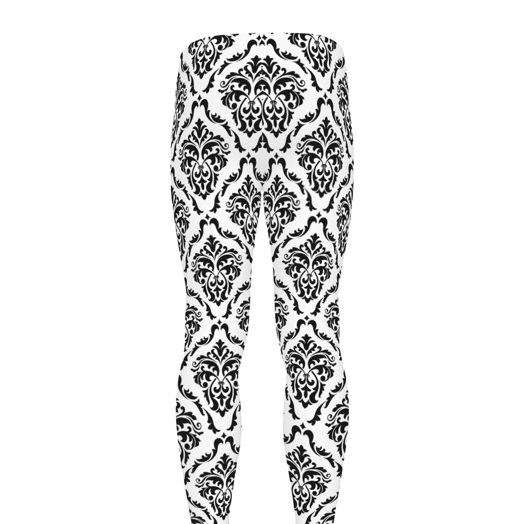 White And Black Damask Pattern Print Men's leggings