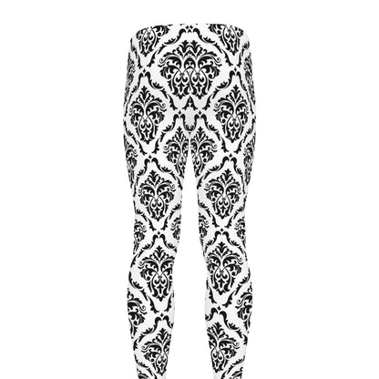 White And Black Damask Pattern Print Men's leggings