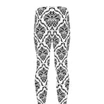 White And Black Damask Pattern Print Men's leggings