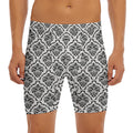 White And Black Damask Pattern Print Men's Long Boxer Briefs