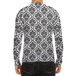 White And Black Damask Pattern Print Men's Long Sleeve Rash Guard