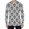 White And Black Damask Pattern Print Men's Long Sleeve T-Shirt