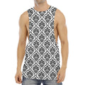 White And Black Damask Pattern Print Men's Muscle Tank Top